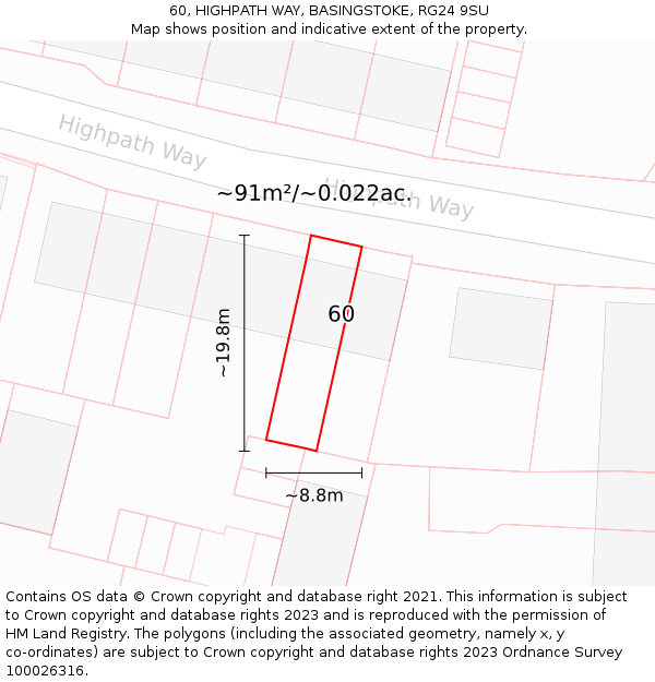 60, HIGHPATH WAY, BASINGSTOKE, RG24 9SU: Plot and title map