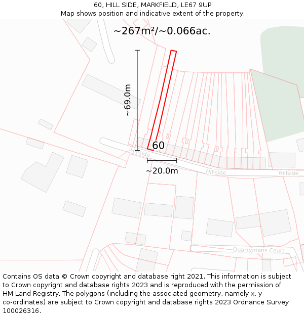 60, HILL SIDE, MARKFIELD, LE67 9UP: Plot and title map