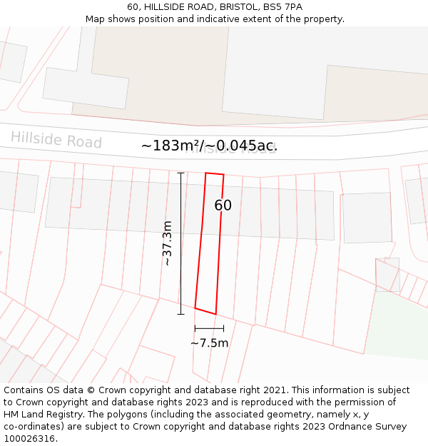 60, HILLSIDE ROAD, BRISTOL, BS5 7PA: Plot and title map