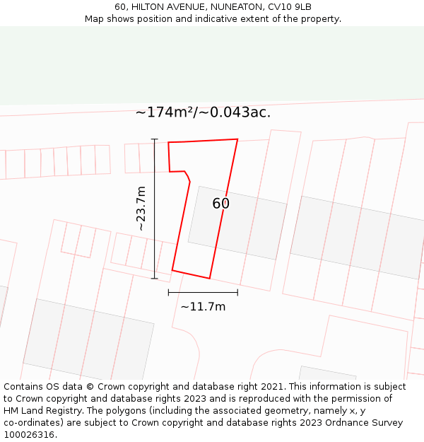 60, HILTON AVENUE, NUNEATON, CV10 9LB: Plot and title map