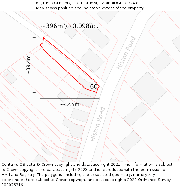60, HISTON ROAD, COTTENHAM, CAMBRIDGE, CB24 8UD: Plot and title map