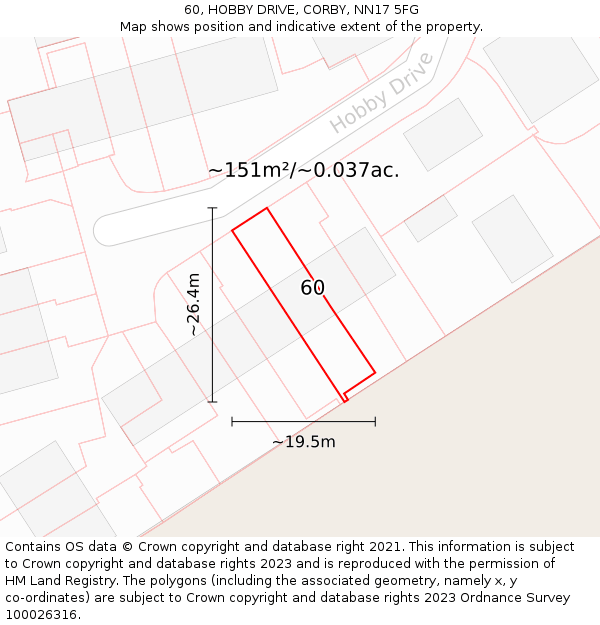 60, HOBBY DRIVE, CORBY, NN17 5FG: Plot and title map