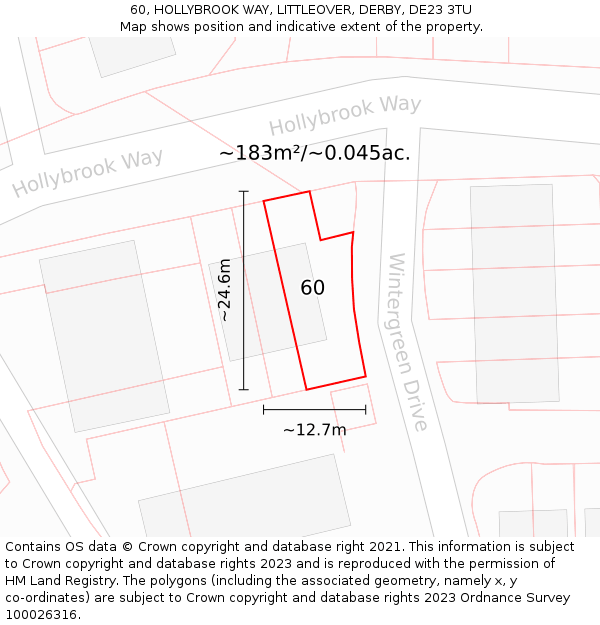 60, HOLLYBROOK WAY, LITTLEOVER, DERBY, DE23 3TU: Plot and title map