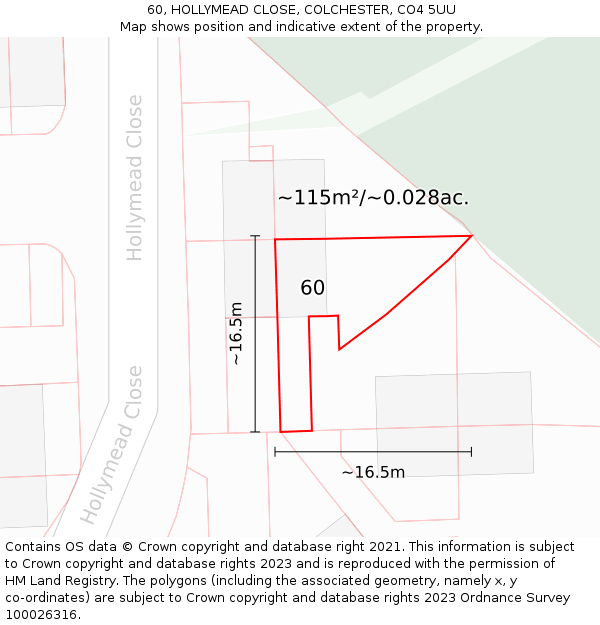 60, HOLLYMEAD CLOSE, COLCHESTER, CO4 5UU: Plot and title map
