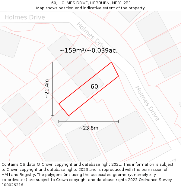 60, HOLMES DRIVE, HEBBURN, NE31 2BF: Plot and title map