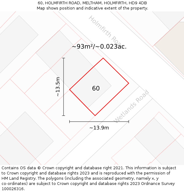 60, HOLMFIRTH ROAD, MELTHAM, HOLMFIRTH, HD9 4DB: Plot and title map