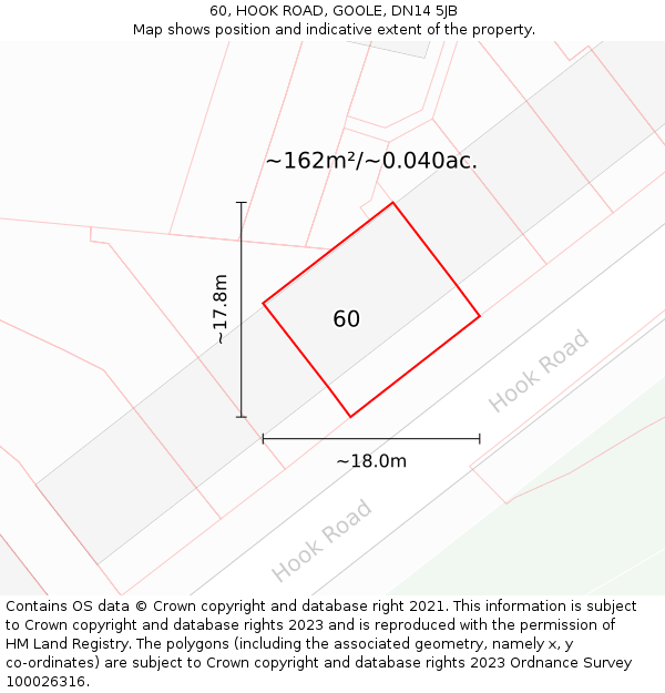 60, HOOK ROAD, GOOLE, DN14 5JB: Plot and title map