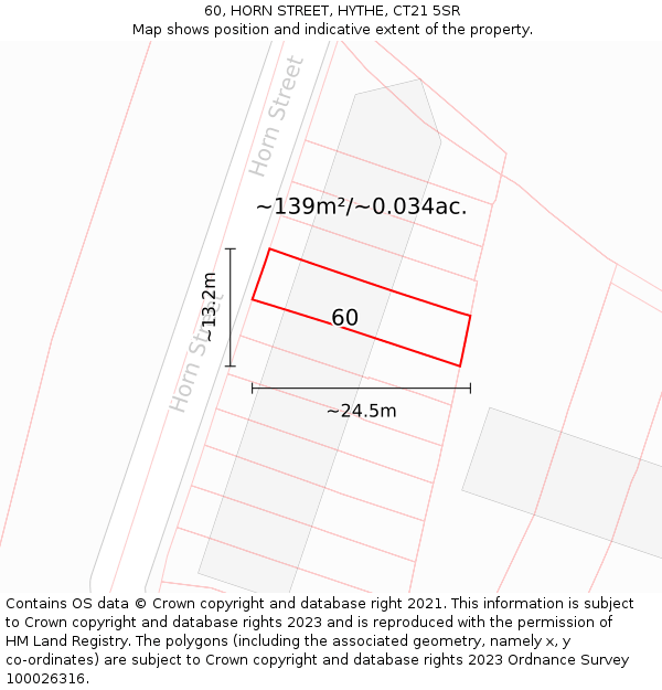 60, HORN STREET, HYTHE, CT21 5SR: Plot and title map