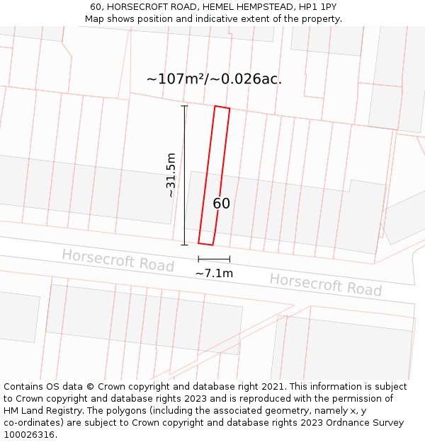 60, HORSECROFT ROAD, HEMEL HEMPSTEAD, HP1 1PY: Plot and title map