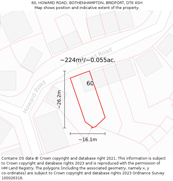60, HOWARD ROAD, BOTHENHAMPTON, BRIDPORT, DT6 4SH: Plot and title map