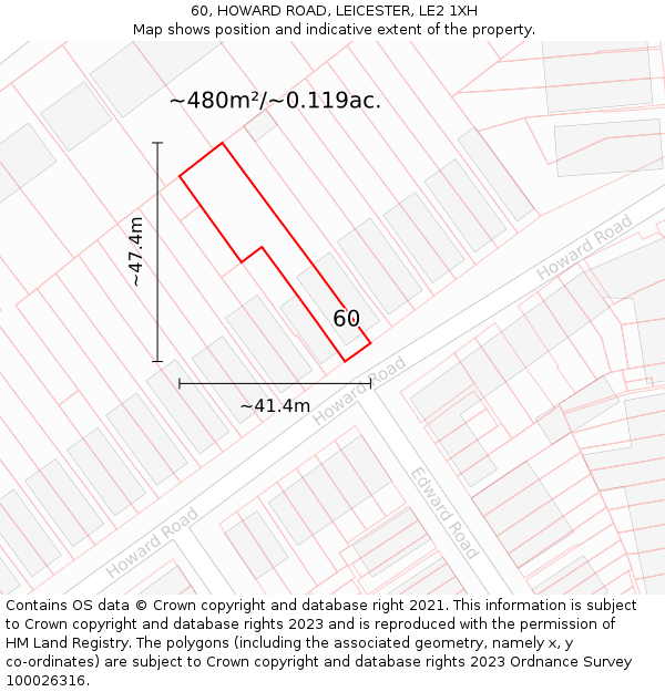 60, HOWARD ROAD, LEICESTER, LE2 1XH: Plot and title map
