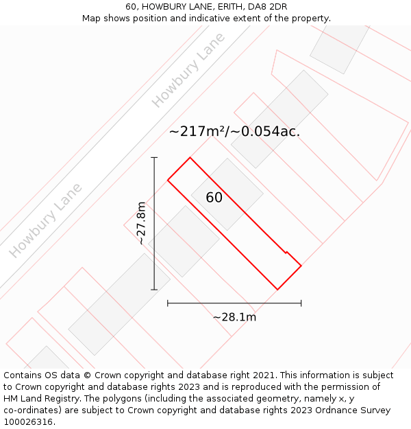 60, HOWBURY LANE, ERITH, DA8 2DR: Plot and title map