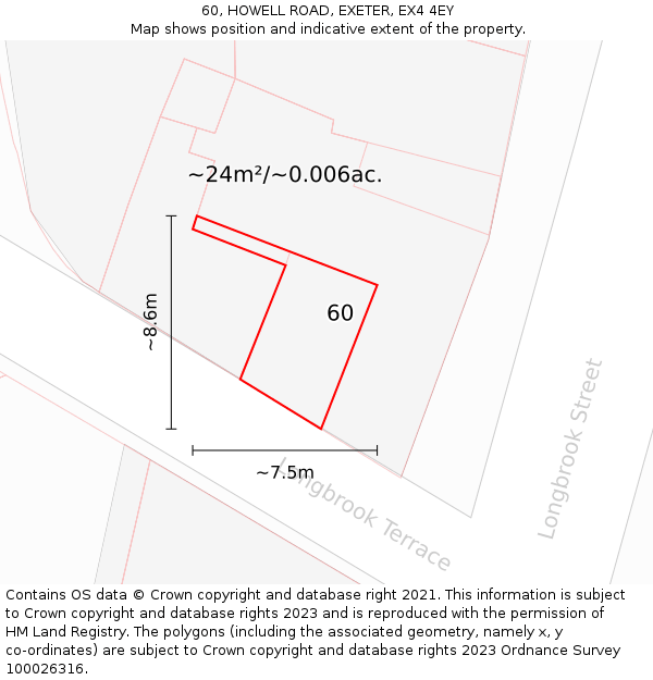 60, HOWELL ROAD, EXETER, EX4 4EY: Plot and title map