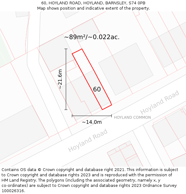 60, HOYLAND ROAD, HOYLAND, BARNSLEY, S74 0PB: Plot and title map