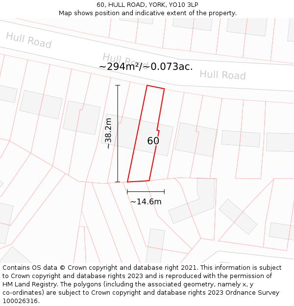 60, HULL ROAD, YORK, YO10 3LP: Plot and title map