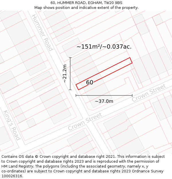 60, HUMMER ROAD, EGHAM, TW20 9BS: Plot and title map