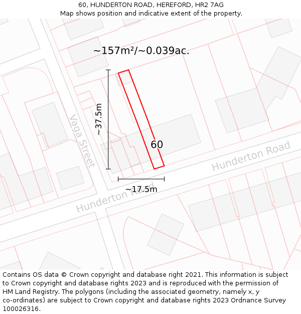 60, HUNDERTON ROAD, HEREFORD, HR2 7AG: Plot and title map