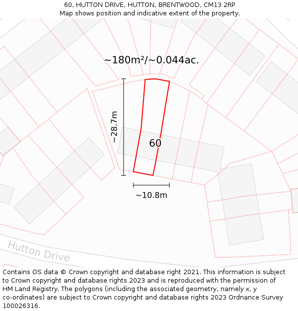 60, HUTTON DRIVE, HUTTON, BRENTWOOD, CM13 2RP: Plot and title map