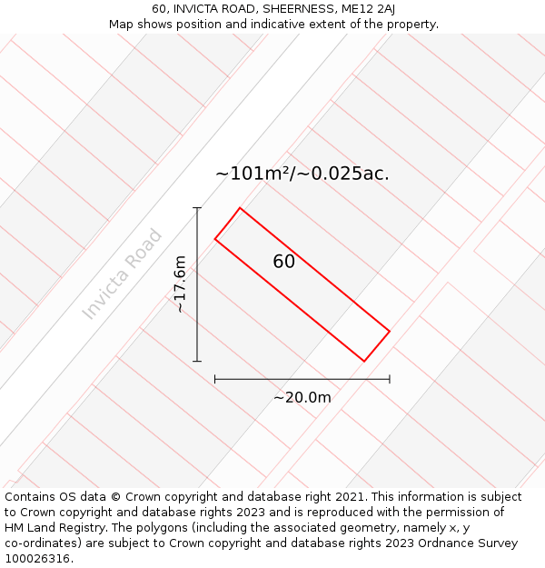 60, INVICTA ROAD, SHEERNESS, ME12 2AJ: Plot and title map