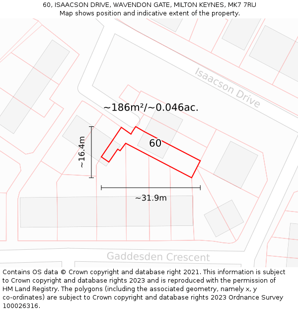 60, ISAACSON DRIVE, WAVENDON GATE, MILTON KEYNES, MK7 7RU: Plot and title map