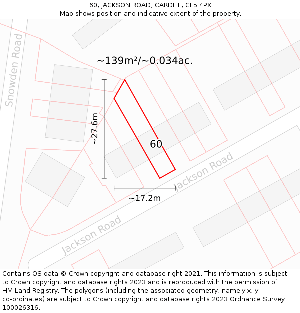 60, JACKSON ROAD, CARDIFF, CF5 4PX: Plot and title map