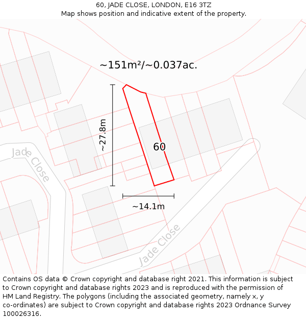 60, JADE CLOSE, LONDON, E16 3TZ: Plot and title map