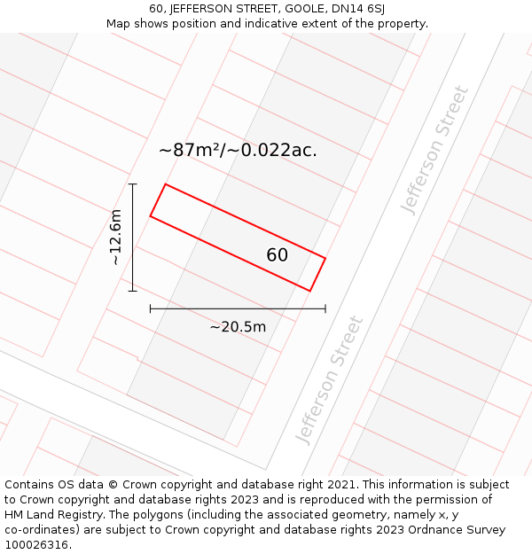 60, JEFFERSON STREET, GOOLE, DN14 6SJ: Plot and title map