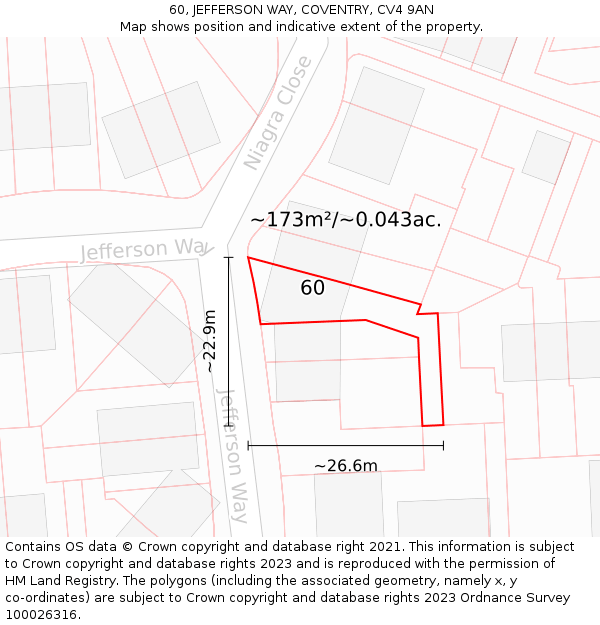 60, JEFFERSON WAY, COVENTRY, CV4 9AN: Plot and title map