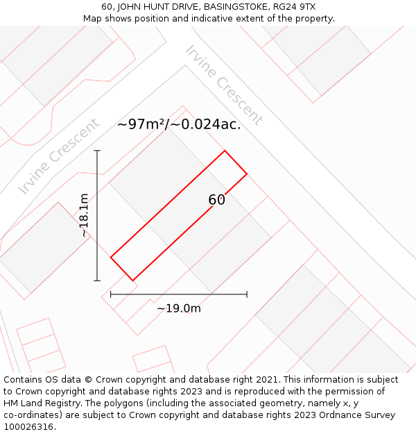 60, JOHN HUNT DRIVE, BASINGSTOKE, RG24 9TX: Plot and title map