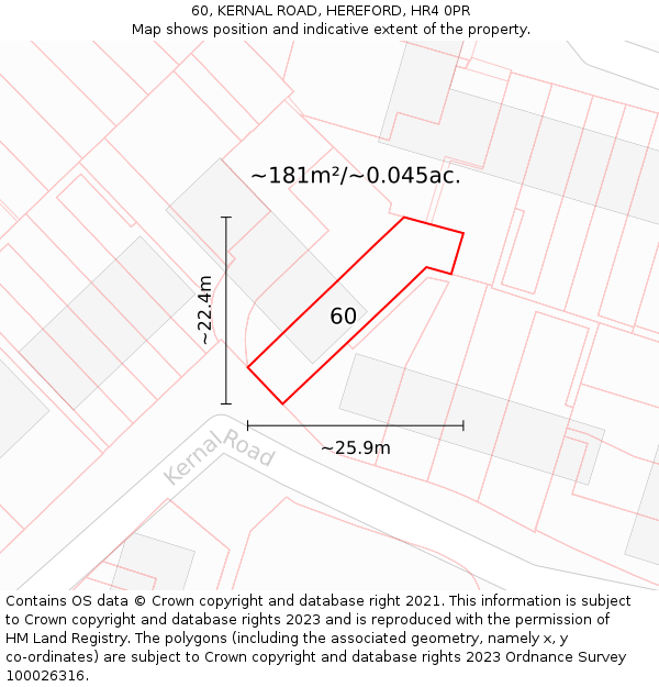 60, KERNAL ROAD, HEREFORD, HR4 0PR: Plot and title map