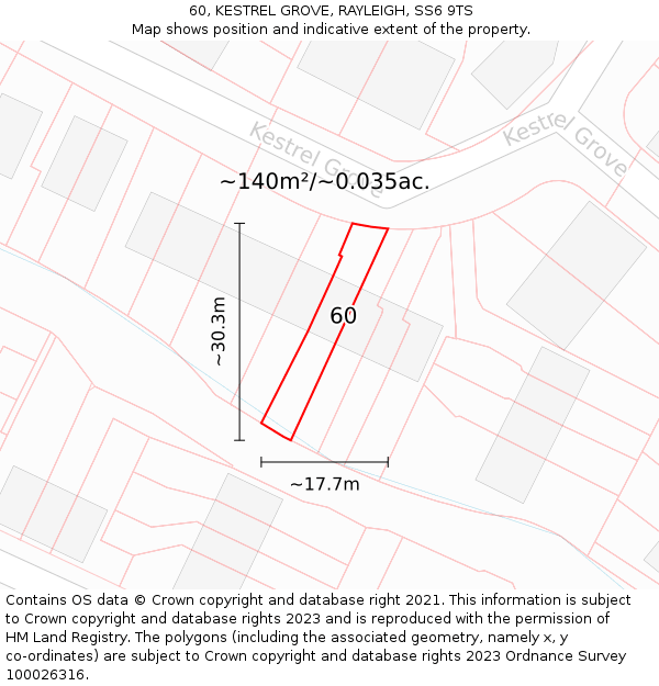 60, KESTREL GROVE, RAYLEIGH, SS6 9TS: Plot and title map