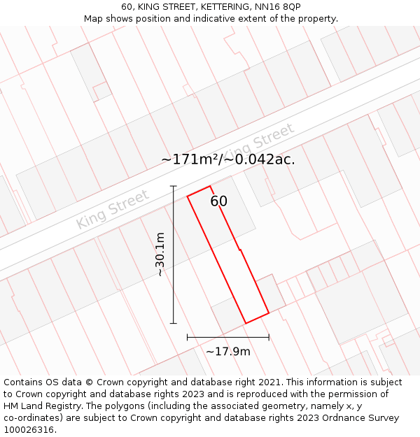 60, KING STREET, KETTERING, NN16 8QP: Plot and title map