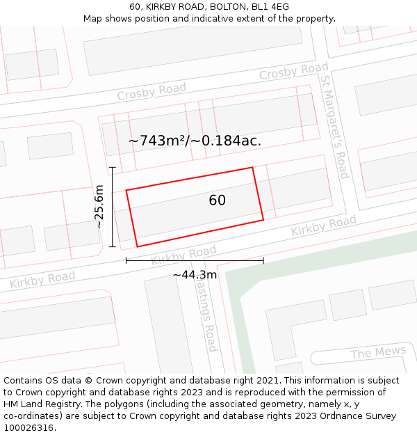 60, KIRKBY ROAD, BOLTON, BL1 4EG: Plot and title map