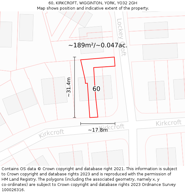 60, KIRKCROFT, WIGGINTON, YORK, YO32 2GH: Plot and title map