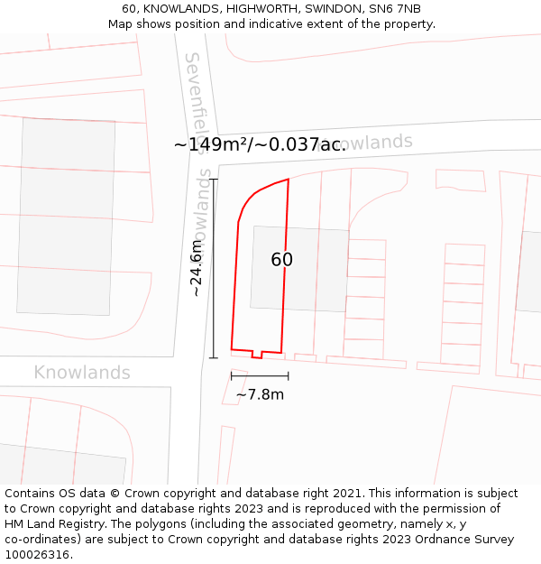 60, KNOWLANDS, HIGHWORTH, SWINDON, SN6 7NB: Plot and title map