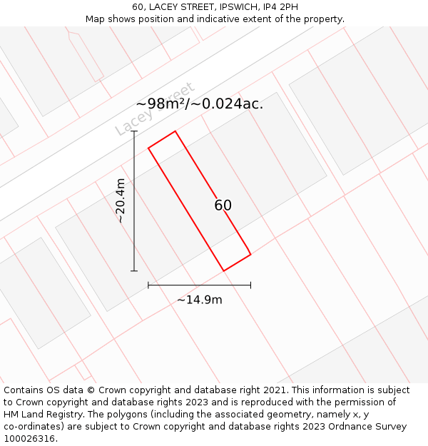 60, LACEY STREET, IPSWICH, IP4 2PH: Plot and title map