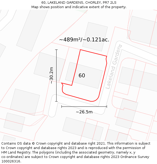 60, LAKELAND GARDENS, CHORLEY, PR7 2LS: Plot and title map