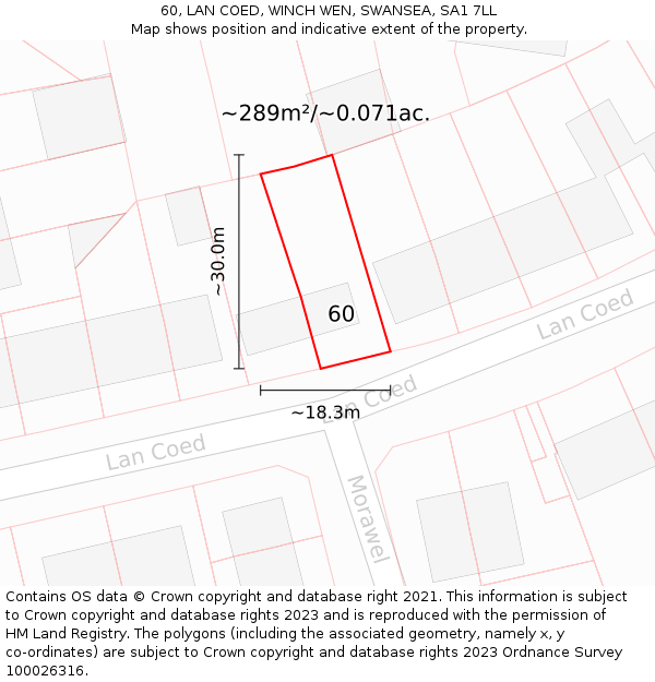 60, LAN COED, WINCH WEN, SWANSEA, SA1 7LL: Plot and title map