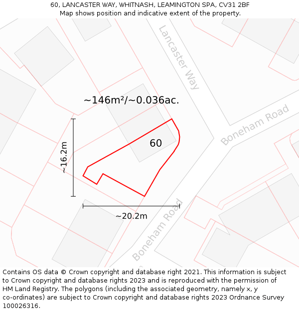 60, LANCASTER WAY, WHITNASH, LEAMINGTON SPA, CV31 2BF: Plot and title map
