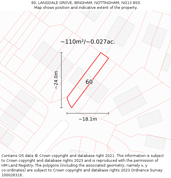 60, LANGDALE GROVE, BINGHAM, NOTTINGHAM, NG13 8SS: Plot and title map