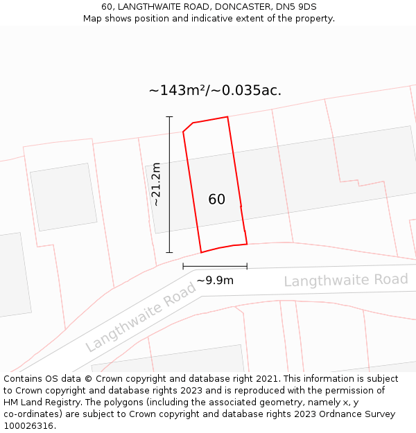 60, LANGTHWAITE ROAD, DONCASTER, DN5 9DS: Plot and title map