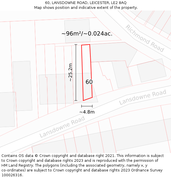60, LANSDOWNE ROAD, LEICESTER, LE2 8AQ: Plot and title map