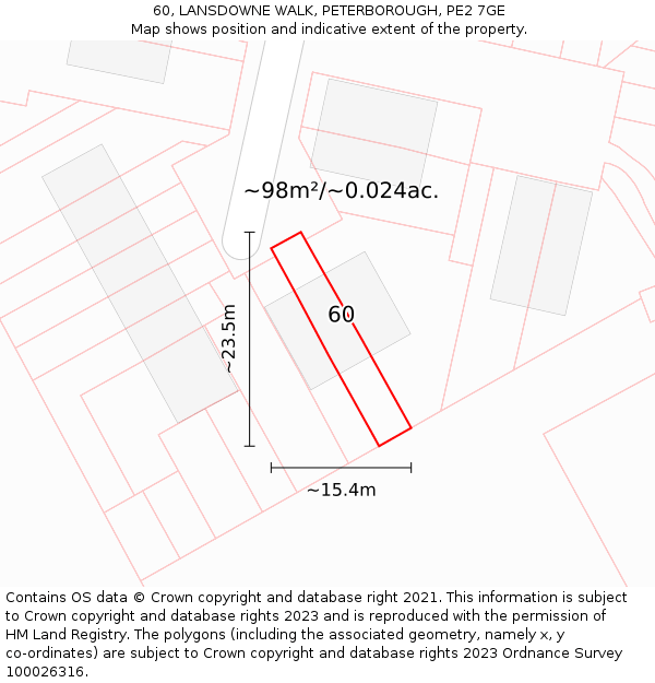 60, LANSDOWNE WALK, PETERBOROUGH, PE2 7GE: Plot and title map