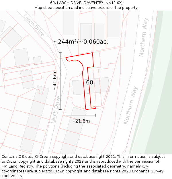 60, LARCH DRIVE, DAVENTRY, NN11 0XJ: Plot and title map
