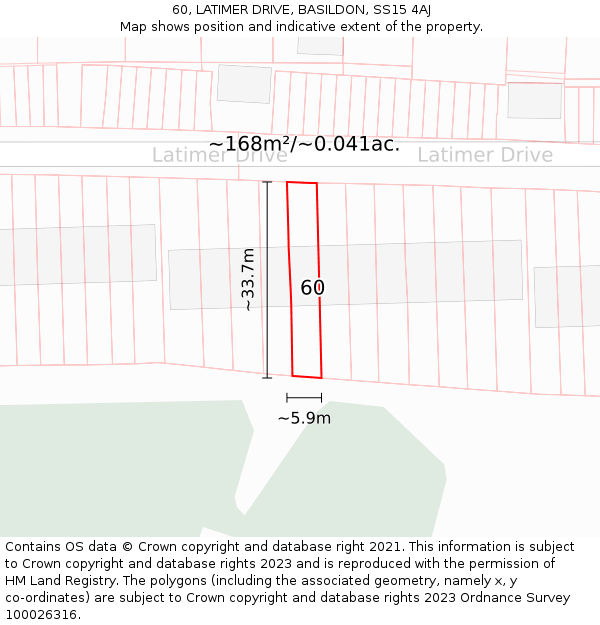 60, LATIMER DRIVE, BASILDON, SS15 4AJ: Plot and title map