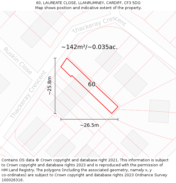 60, LAUREATE CLOSE, LLANRUMNEY, CARDIFF, CF3 5DG: Plot and title map