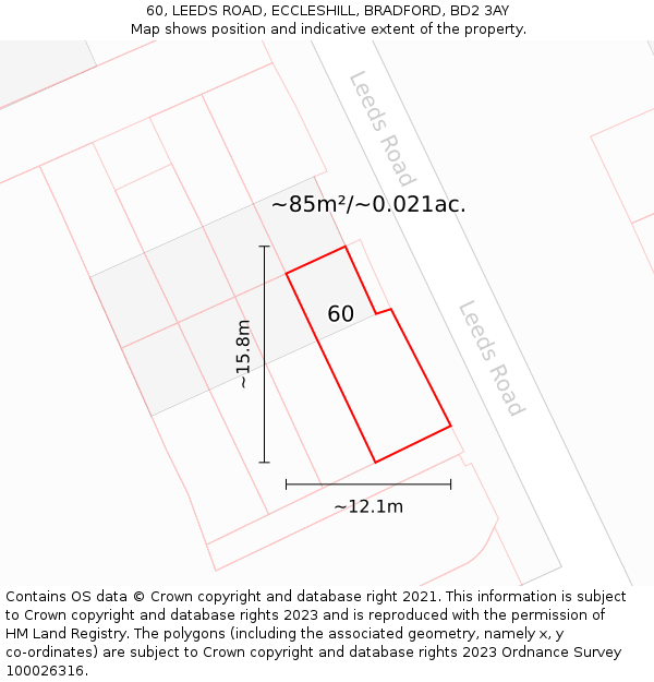 60, LEEDS ROAD, ECCLESHILL, BRADFORD, BD2 3AY: Plot and title map