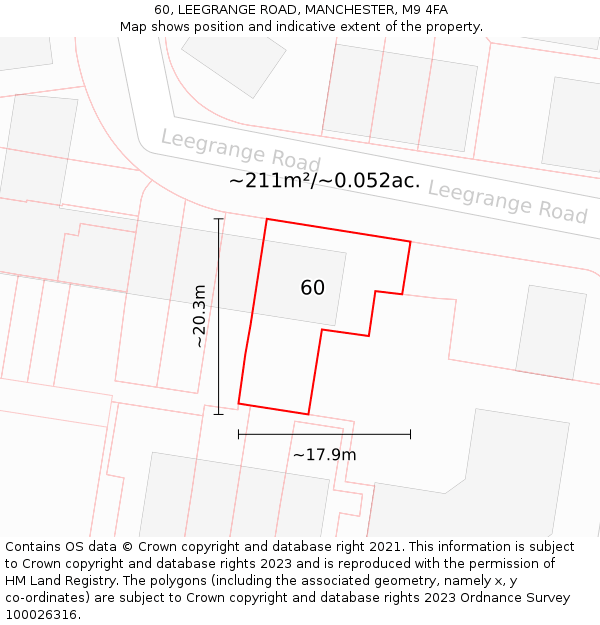 60, LEEGRANGE ROAD, MANCHESTER, M9 4FA: Plot and title map
