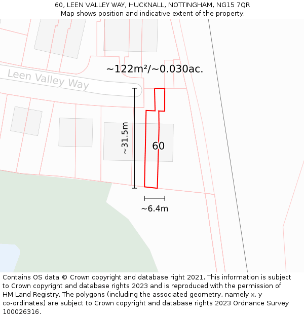 60, LEEN VALLEY WAY, HUCKNALL, NOTTINGHAM, NG15 7QR: Plot and title map
