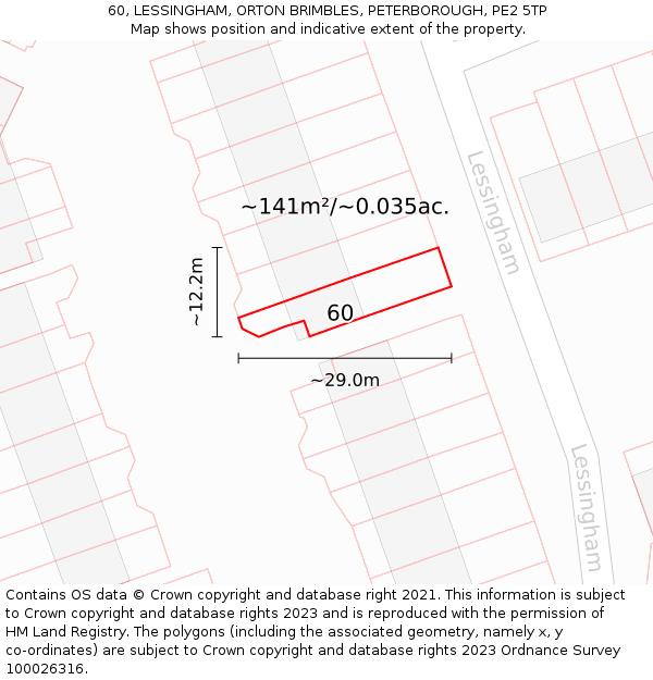 60, LESSINGHAM, ORTON BRIMBLES, PETERBOROUGH, PE2 5TP: Plot and title map